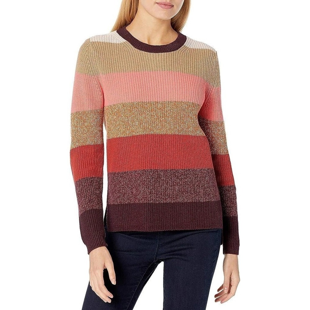 Goodthreads Womens Cotton Half-Cardigan Stitch Crewneck Multicolor Sweater M